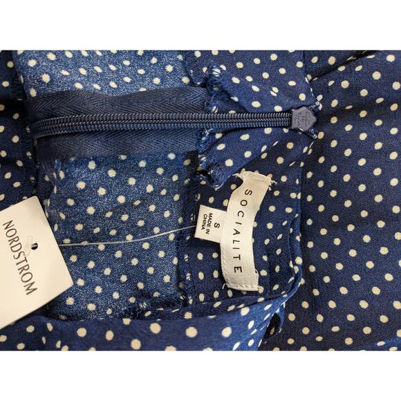 Socialite Wide Leg Pants Small Navy Ivory Polka Dot Palazzo Belt Tie Goucho Work - Picture 4 of 13